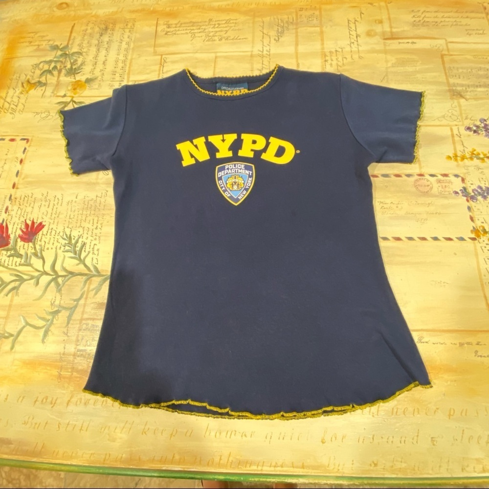 NYPD Kids Embroidered Logo Navy T-Shirt. Size Youth 14-16